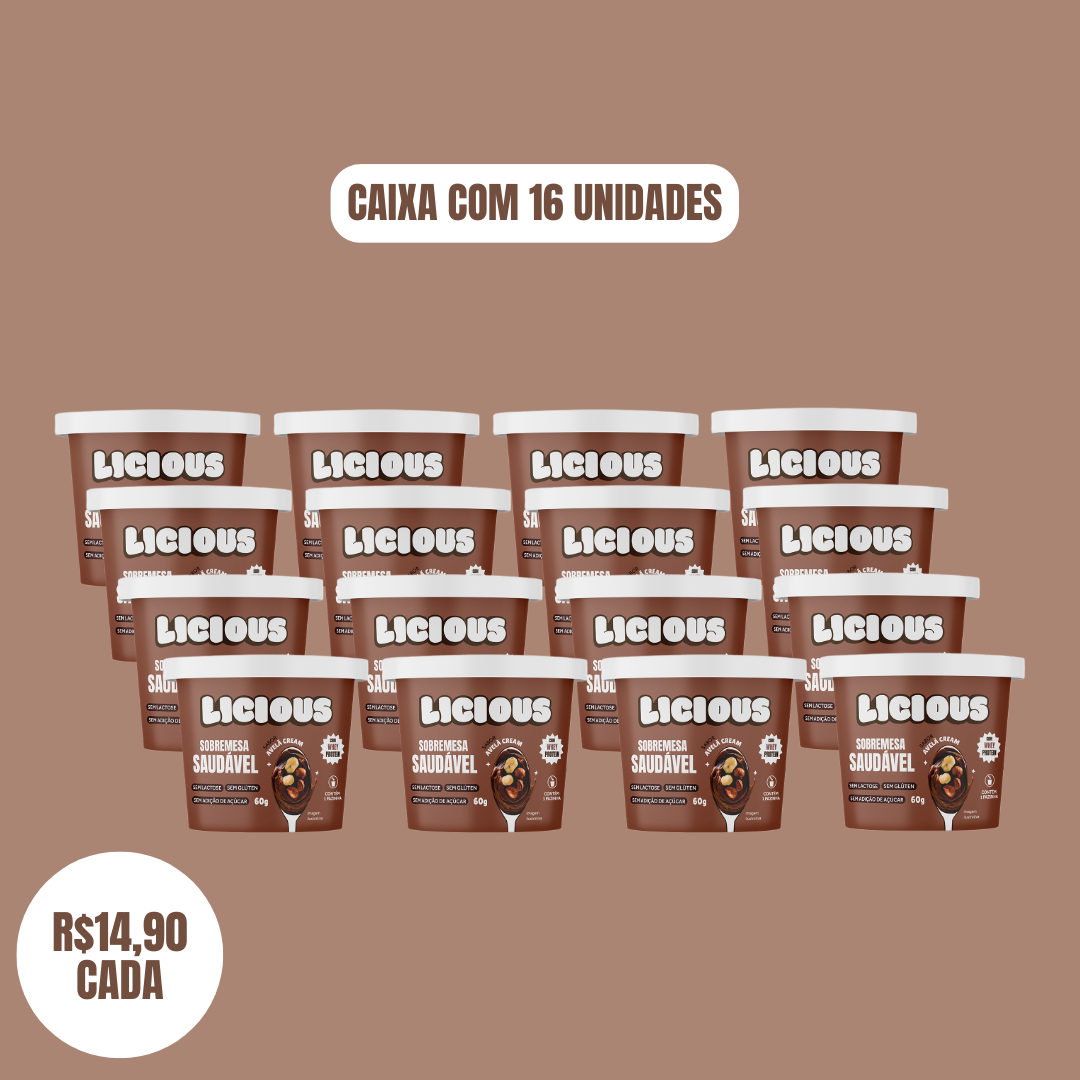 Kit 16 unidades: Sobremesa Saudável Licious® - Sabor Avelã Cream - 960g