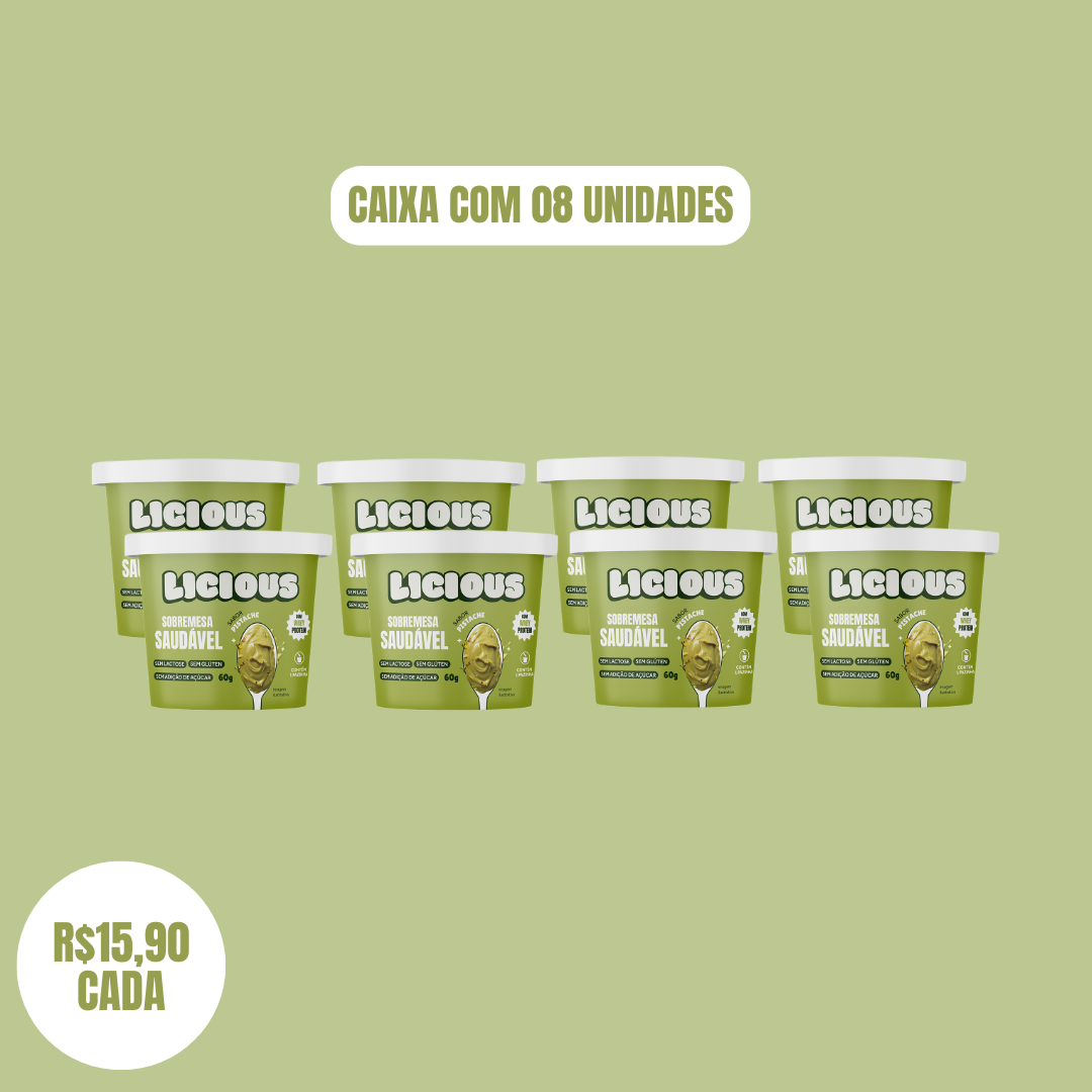 Kit 8 unidades: Sobremesa Saudável Licious® - Sabor Pistache - 480g