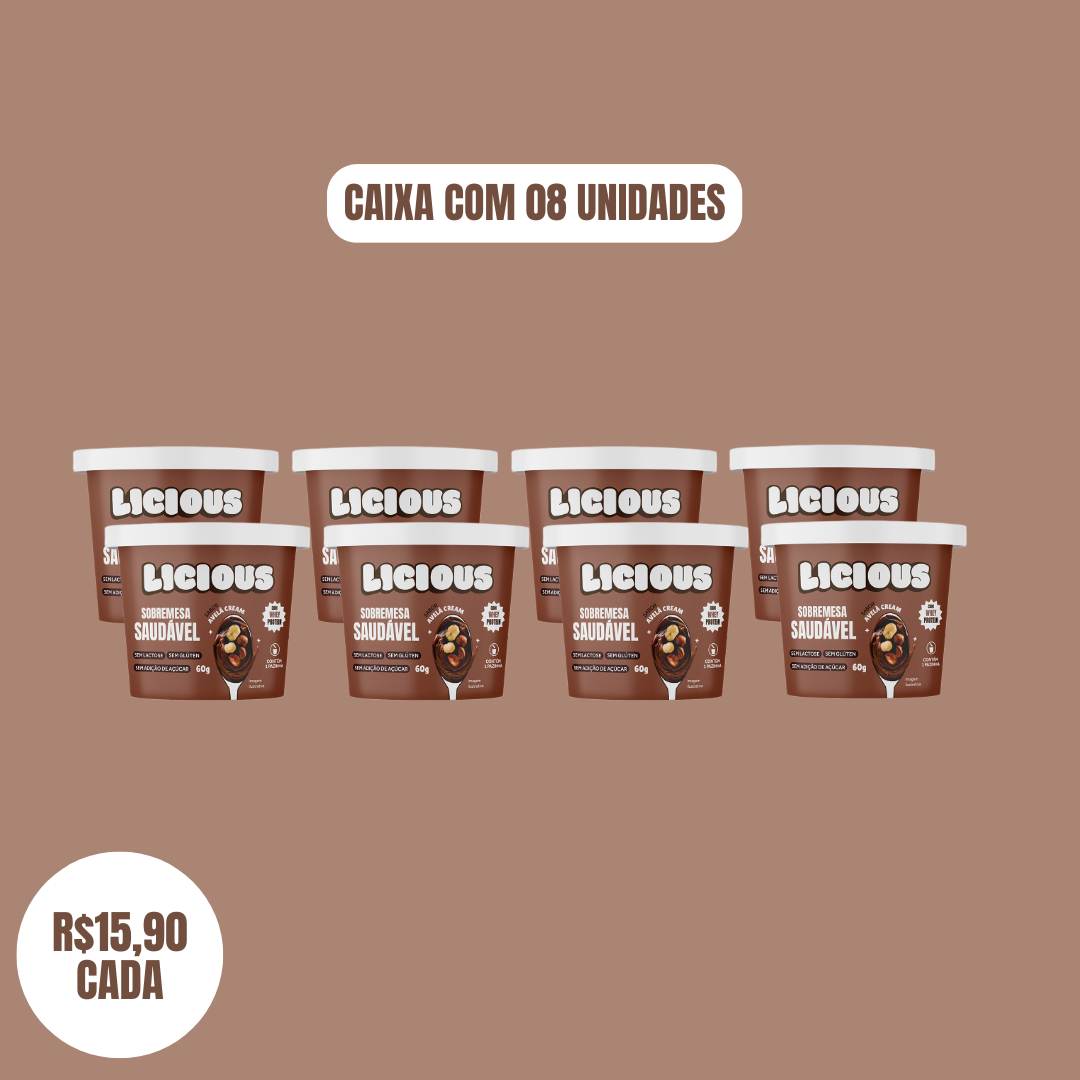 Kit 8 unidades: Sobremesa Saudável Licious® - Sabor Avelã Cream - 480g